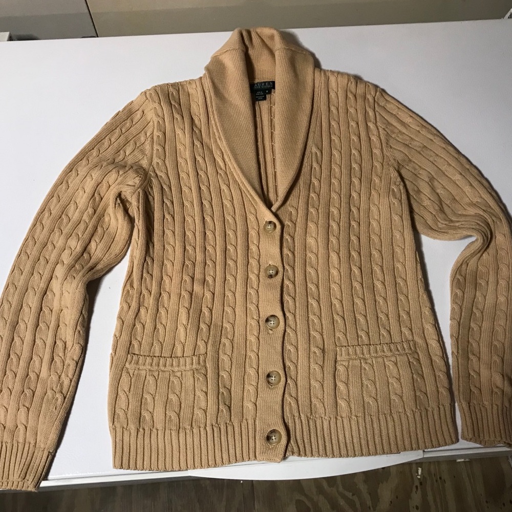 Ralph Lauren tan Cable Knit Cardigan M
